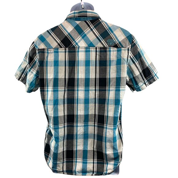 No Fear Mens Button Down Shirt Medium Casual Pockets Short Sleeve Cotton Flannel - Picture 2 of 11